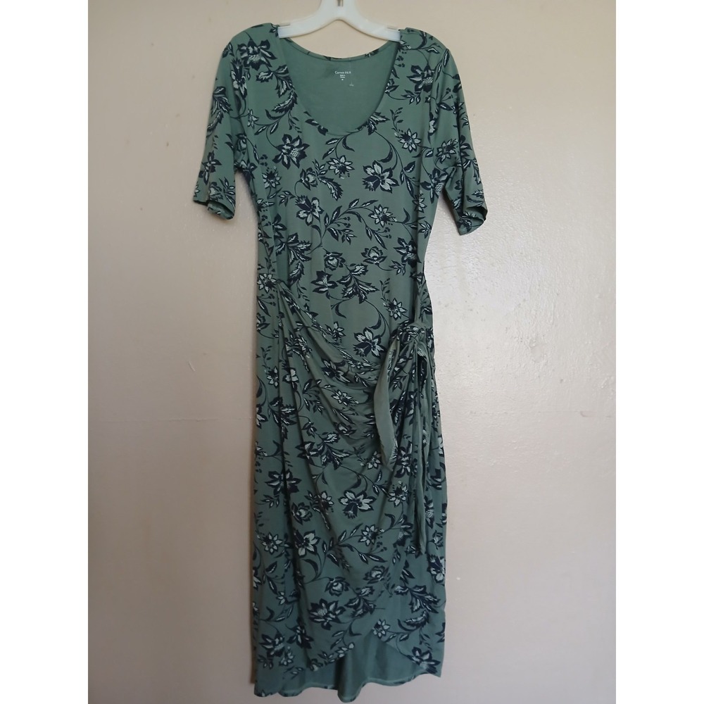 Garnet Hill Dress Medium Easy Wrap Midi Floral Cottage Peasant Bohemian Stretch